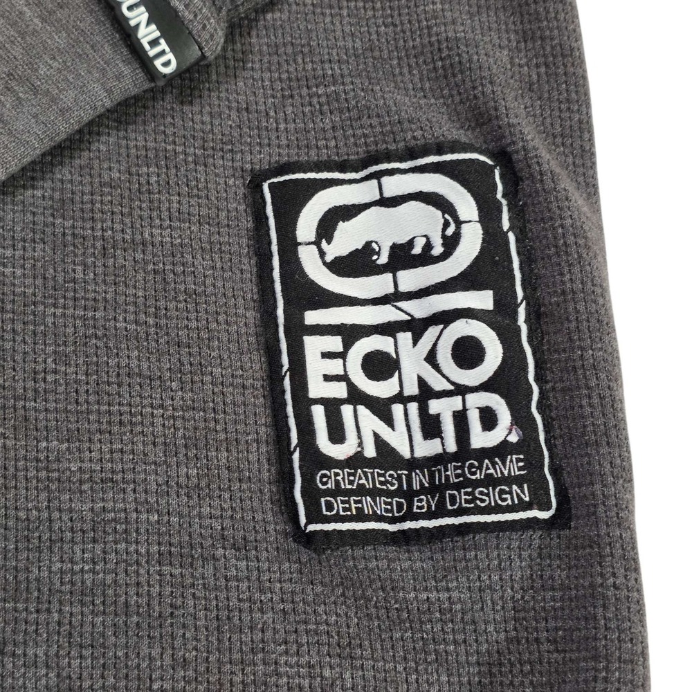 Ecko Unltd. Thermal Long Sleeve Shirt Crewneck Graphic Patch Size 2XL Gray New - Picture 6 of 13